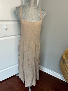 Z Supply Beige Linen Blend Tiered Midi Dress Size M NWOT
